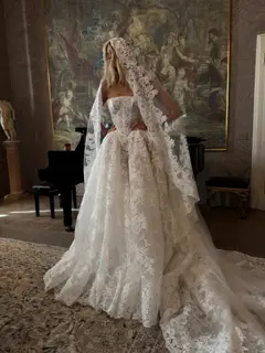 Strapless Floral Lace with Veil — SW212 Ivory wedding dress, view 5