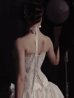 Strapless Lace 3D Floral with Overskirt — SW598 Ivory wedding dress, view 4