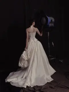 Strapless Lace 3D Floral with Overskirt — SW598 Ivory wedding dress, close-up detail