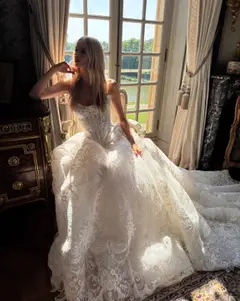 Strapless Lace A-Line with Scalloped Train — SW220 Ivory wedding dress, view 3