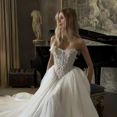 Strapless Lace Corset Ball Gown — SW217 Ivory wedding dress, full-length back view
