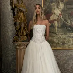 Strapless Lace Corset Bodice Tulle Ball Gown — SW224 Ivory wedding dress, view 3