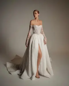 Strapless Lace High-Slit A-Line — SW165 Ivory wedding dress, view 4