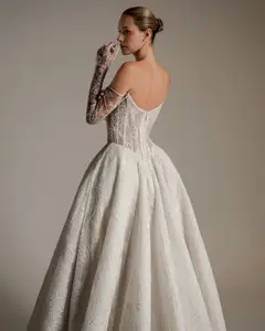 Strapless Lace High-Slit A-Line — SW165 Ivory wedding dress, close-up detail