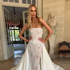 Strapless Lace Mermaid with Overskirt — SW226 Ivory wedding dress, full-length back view