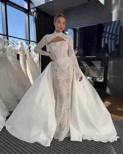 Strapless Lace Mermaid with Overskirt — SW226 Ivory wedding dress, view 4