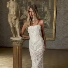 Strapless Lace Printed Mermaid — SW215 Ivory wedding dress, full-length back view