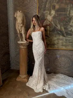 Strapless Lace Printed Mermaid — SW215 Ivory wedding dress, view 3