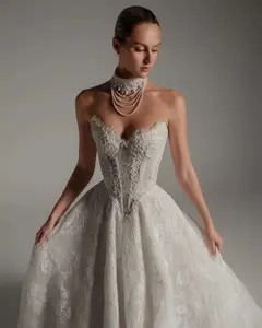 Strapless Lace Train with Scarf — SW166 Ivory wedding dress, full-length back view