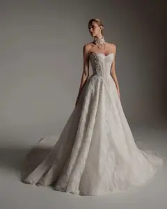 Strapless Lace Train with Scarf — SW166 Ivory wedding dress, full-length side view