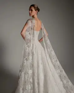 Strapless Lace Train with Scarf — SW166 Ivory wedding dress, view 6