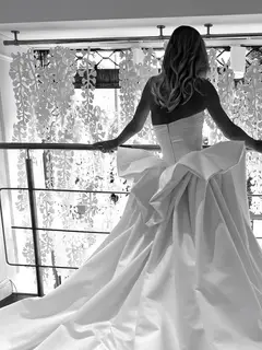 Strapless Ruched Satin Ball Gown — SW216 Ivory wedding dress, view 3