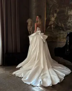 Strapless Ruched Satin Ball Gown — SW216 Ivory wedding dress, close-up detail