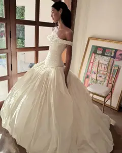 Strapless Ruched Satin Ball Gown — SW234 Ivory wedding dress, full-length side view