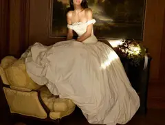 Strapless Ruched Satin Ball Gown — SW234 Ivory wedding dress, view 6