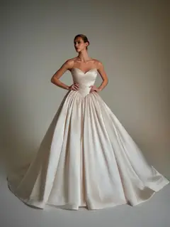 Strapless Satin Ball Gown Trailed — SW162 Champagne wedding dress, full-length back view
