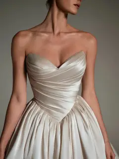 Strapless Satin Ball Gown Trailed — SW162 Champagne wedding dress, view 4