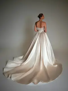 Strapless Satin Ball Gown Trailed — SW162 Champagne wedding dress, close-up detail