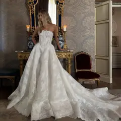 Strapless Sequin Sheer Lace Ball Gown — SW214 Ivory wedding dress, full-length front view