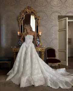 Strapless Sequin Sheer Lace Ball Gown — SW214 Ivory wedding dress, view 3