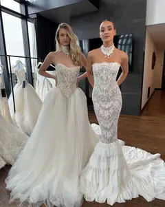 Strapless Sheer Lace Mermaid with Neckwear — SW223 Ivory wedding dress, view 3