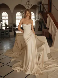 Strapless Sweetheart Draped Satin Mermaid — SW740 Champagne wedding dress, view 3