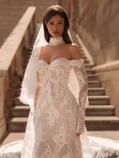 Sweetheart Neckline Sheer Lace Mermaid with Veil — SW171 Ivory wedding dress, view 5