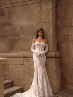 Sweetheart Neckline Sheer Lace Mermaid with Veil — SW171 Ivory wedding dress, view 6