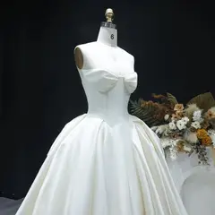 Sweetheart Satin Ball Gown with Overskirt — SW010 Ivory wedding dress, view 5