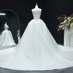 Sweetheart Satin Ball Gown with Overskirt — SW010 Ivory wedding dress, view 7
