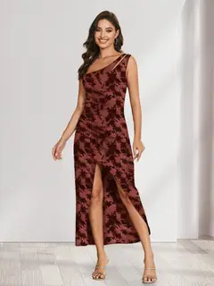 Sheath/Column One-Shoulder Short Floral Women's Dresses with Split Side — view 4