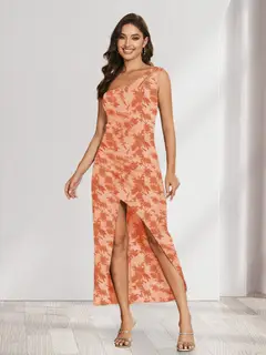 Sheath/Column One-Shoulder Short Floral Women's Dresses with Split Side — view 5