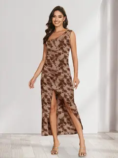 Sheath/Column One-Shoulder Short Floral Women's Dresses with Split Side — view 6