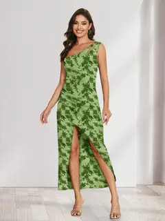 Sheath/Column One-Shoulder Short Floral Women's Dresses with Split Side — view 8
