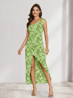 Sheath/Column One-Shoulder Short Floral Women's Dresses with Split Side — view 13