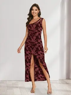 Sheath/Column One-Shoulder Short Floral Women's Dresses with Split Side — view 14