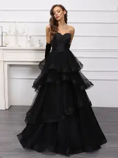 A-Line/Princess Sweetheart Long Tulle Dresses with Ruffles — view 4