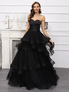 A-Line/Princess Sweetheart Long Tulle Dresses with Ruffles — view 6