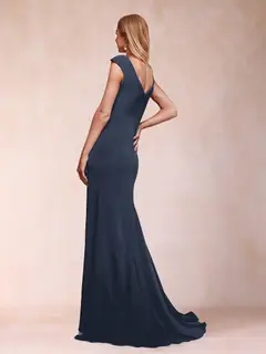 Sheath/Column V-Neck Ruched Mother of the Bride Dresses with Appliques & Split Side — view 2