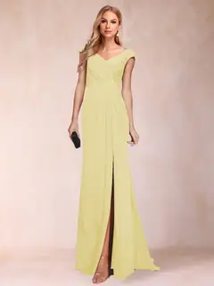 Sheath/Column V-Neck Ruched Mother of the Bride Dresses with Appliques & Split Side — view 7