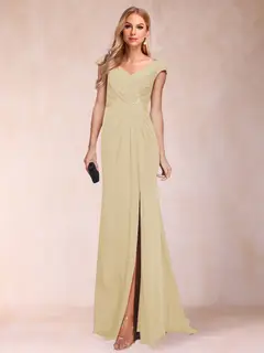 Sheath/Column V-Neck Ruched Mother of the Bride Dresses with Appliques & Split Side — view 8