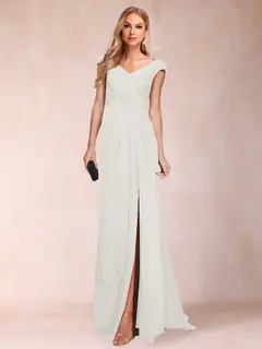 Sheath/Column V-Neck Ruched Mother of the Bride Dresses with Appliques & Split Side — view 17