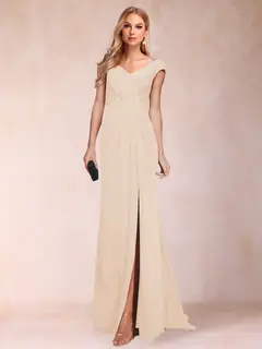 Sheath/Column V-Neck Ruched Mother of the Bride Dresses with Appliques & Split Side — view 20