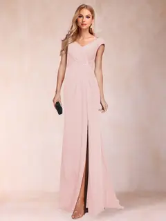 Sheath/Column V-Neck Ruched Mother of the Bride Dresses with Appliques & Split Side — view 21