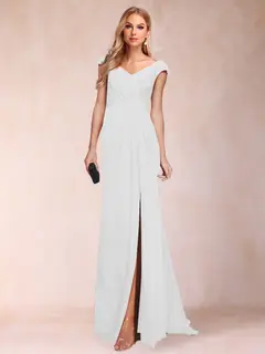 Sheath/Column V-Neck Ruched Mother of the Bride Dresses with Appliques & Split Side — view 27