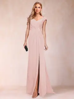 Sheath/Column V-Neck Ruched Mother of the Bride Dresses with Appliques & Split Side — view 29