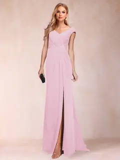 Sheath/Column V-Neck Ruched Mother of the Bride Dresses with Appliques & Split Side — view 30