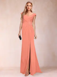 Sheath/Column V-Neck Ruched Mother of the Bride Dresses with Appliques & Split Side — view 34