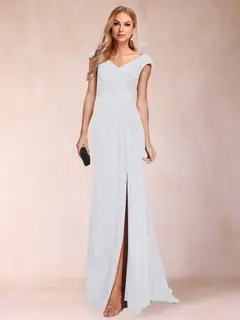 Sheath/Column V-Neck Ruched Mother of the Bride Dresses with Appliques & Split Side — view 41