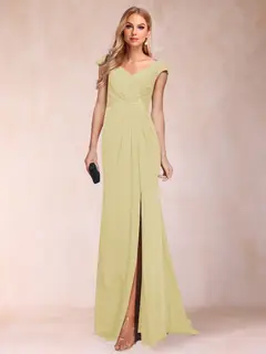 Sheath/Column V-Neck Ruched Mother of the Bride Dresses with Appliques & Split Side — view 43